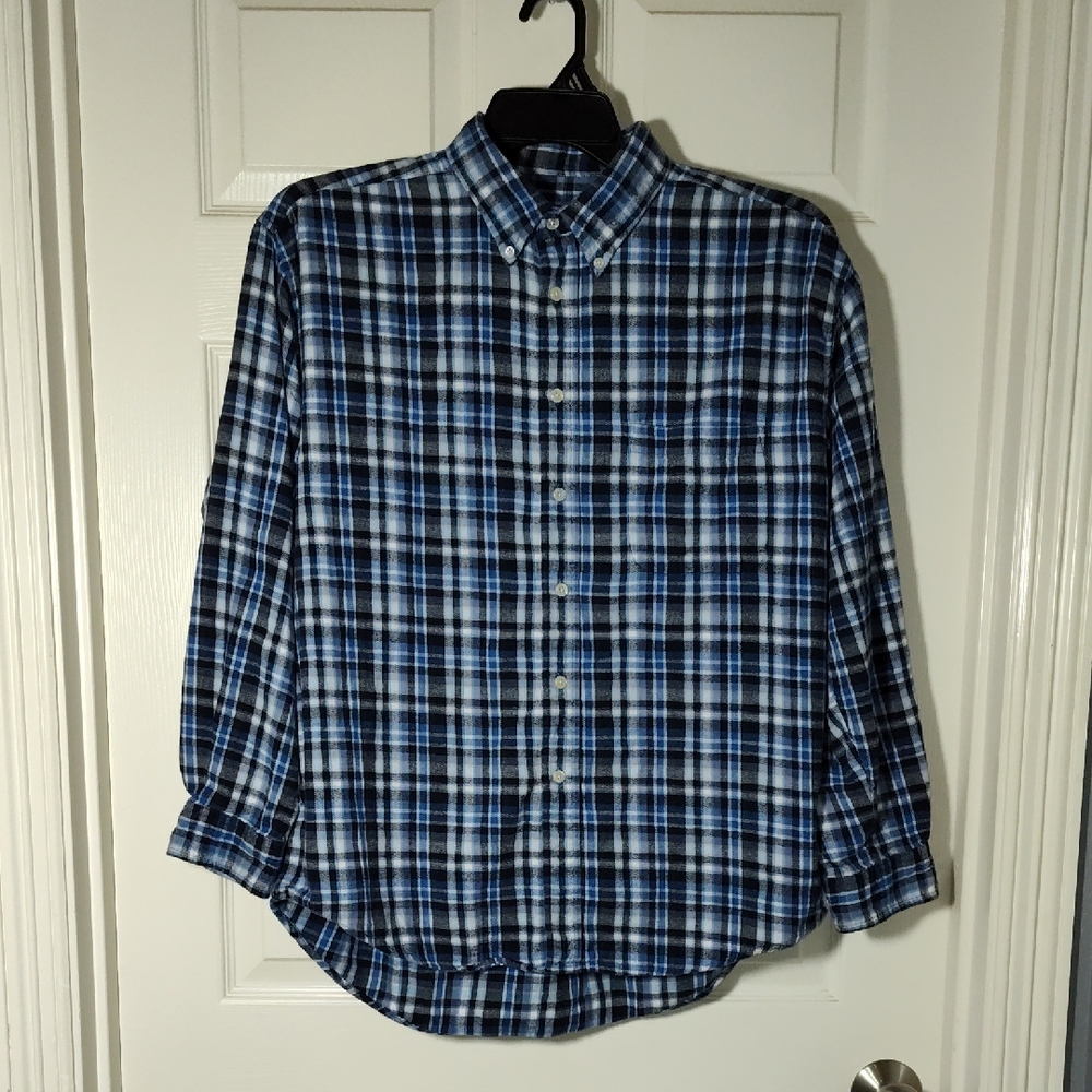 Men's Blue Plaid Shirt With Front Pocket